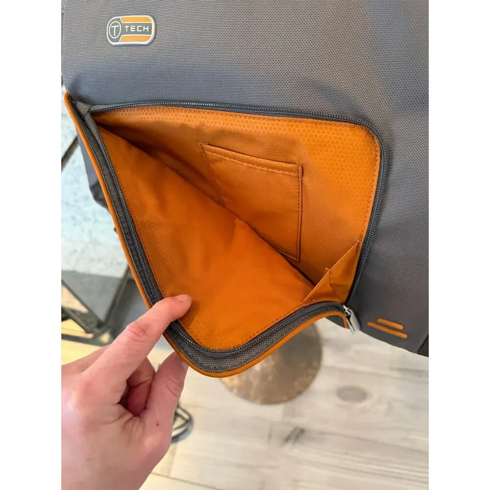 T-Tech By Tumi 57412 Empire Laptop Messenger Shoulder Bag Gray Brown/orange